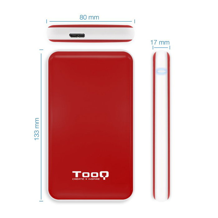 Tooq TQE-2528R Caja Externa para HDD/SSD 2.5 SATA USB 3.1 Gen1 Rojo